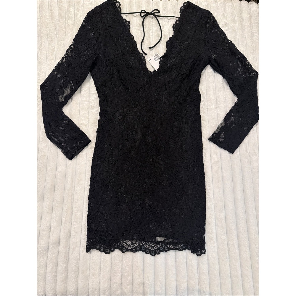 H&M Long Sleeve Open Back Black Lace Dress Women's Size 8 NWT